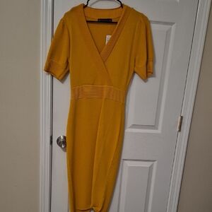 Yellow V-Neck Spandex Dress